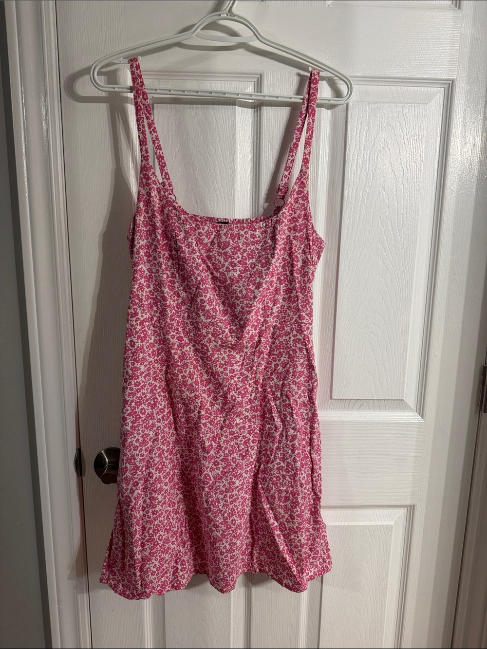 Floral Pink Linen Slip Mini Dress with Spaghetti Straps